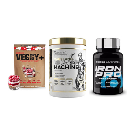 Pflanzliches Set: Sinob VEGGY + Kevin Levrone + Scitec Iron Pro – alle enthaltenen Artikel