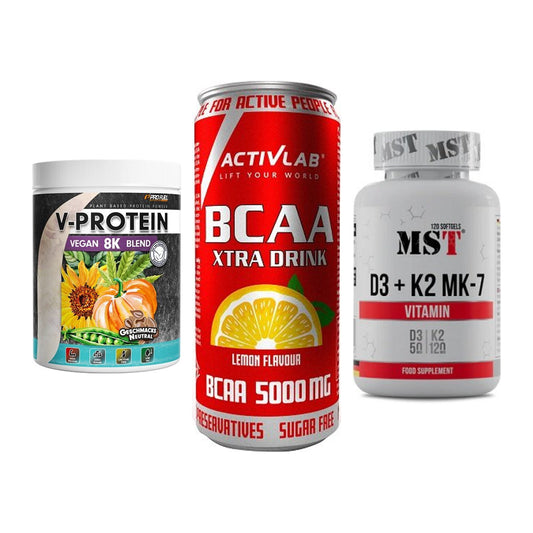 Pflanzliches Set: ProFuel V-Prote + Activlab BCAA + MST Vitamin D3 – alle enthaltenen Artikel
