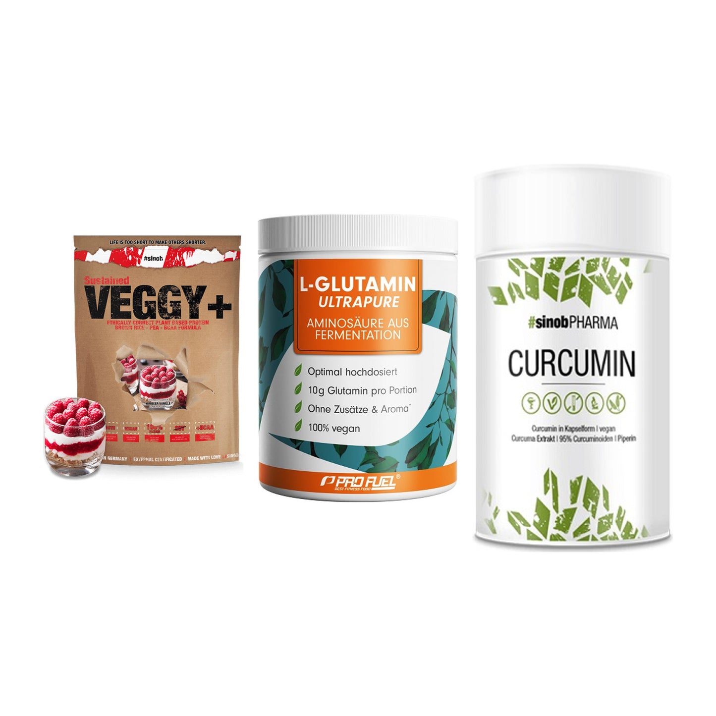 Pflanzliches Set: Sinob VEGGY + ProFuel Glutami + Sinob Curcumin – alle enthaltenen Artikel
