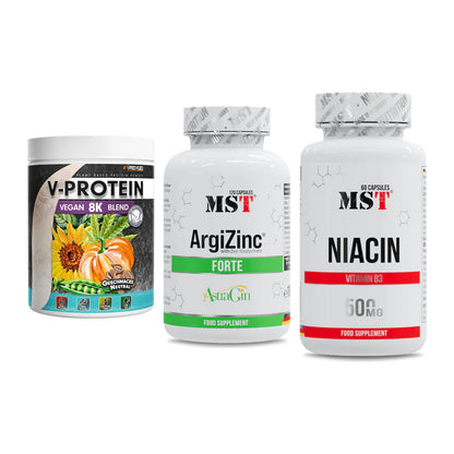 Pflanzliches Set: ProFuel V-Prote + MST ArgiZinc + MST Niacin – alle enthaltenen Artikel