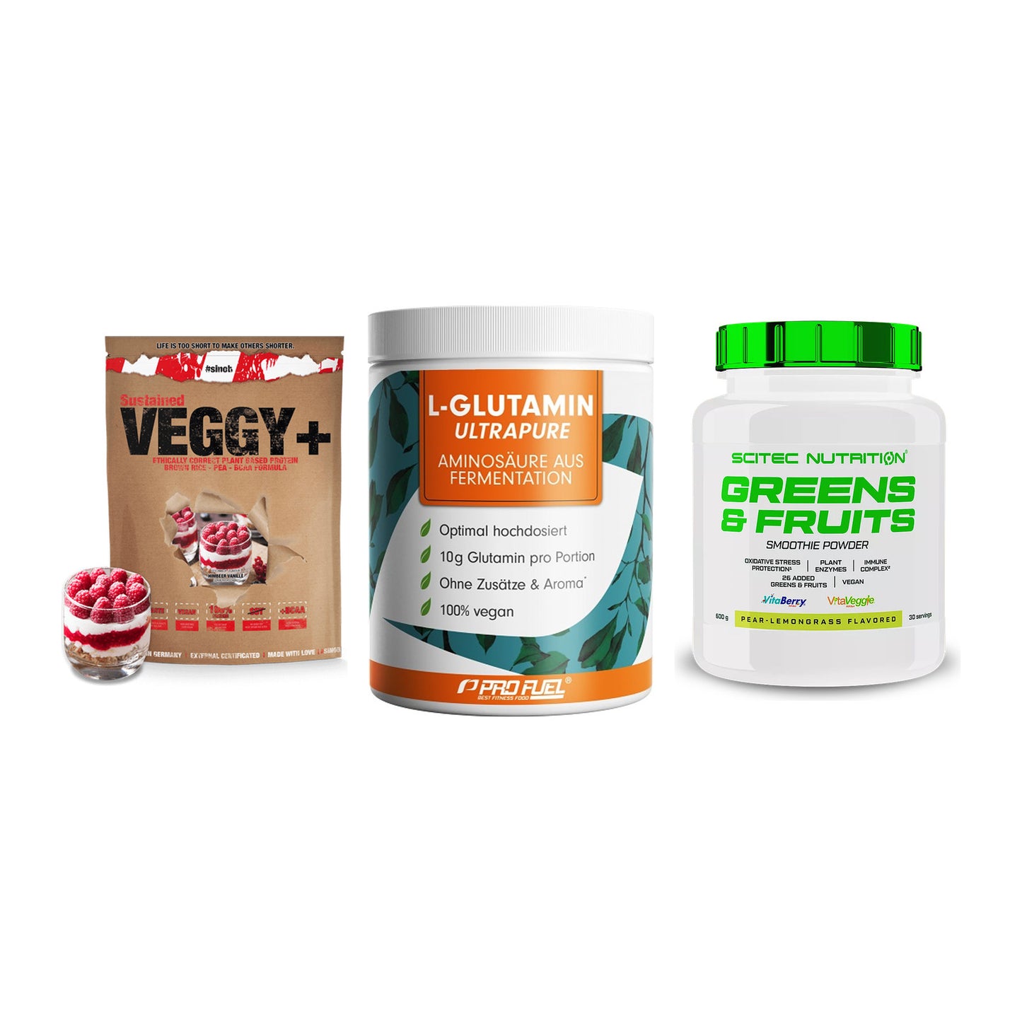 Pflanzliches Set: Sinob VEGGY + ProFuel Glutami + Scitec Greens – alle enthaltenen Artikel
