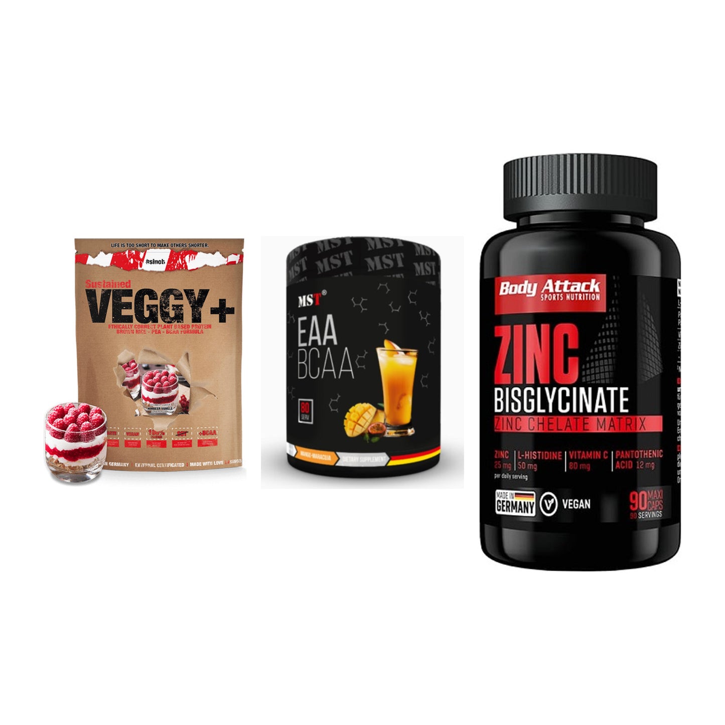 Pflanzliches Set: Sinob VEGGY + MST EAA & BCAA + Body Attack – alle enthaltenen Artikel
