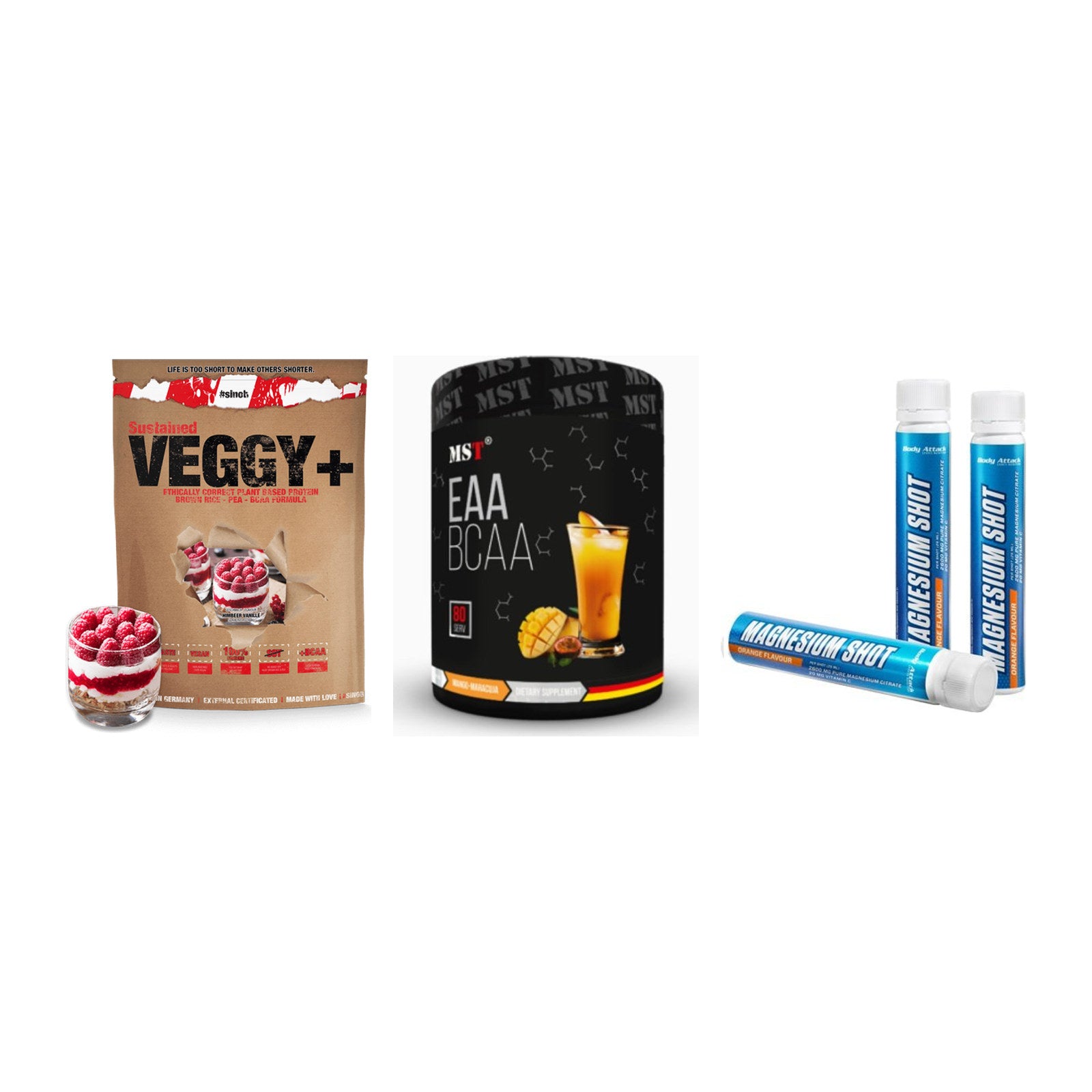 Pflanzliches Set: Sinob VEGGY + MST EAA & BCAA + Body Attack – alle enthaltenen Artikel