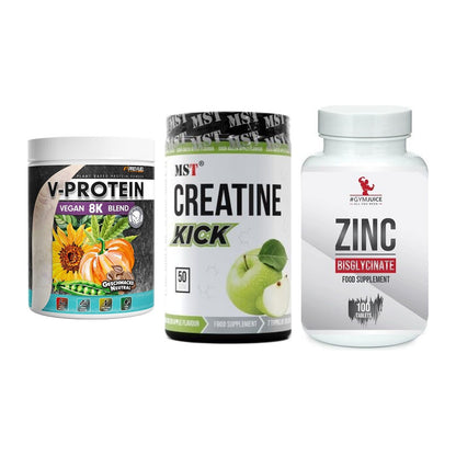 Pflanzliches Set: ProFuel V-Prote + MST Creatine + #GYMJUICE ZINC – alle enthaltenen Artikel