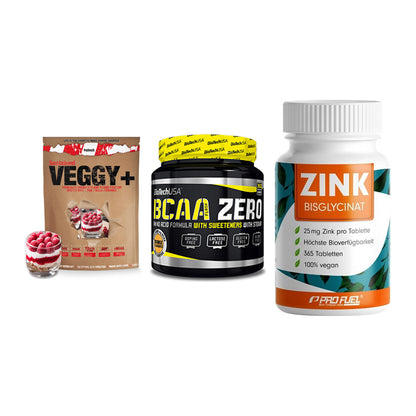 Pflanzliches Set: Sinob VEGGY + BioTech BCAA + ProFuel Zink – alle enthaltenen Artikel