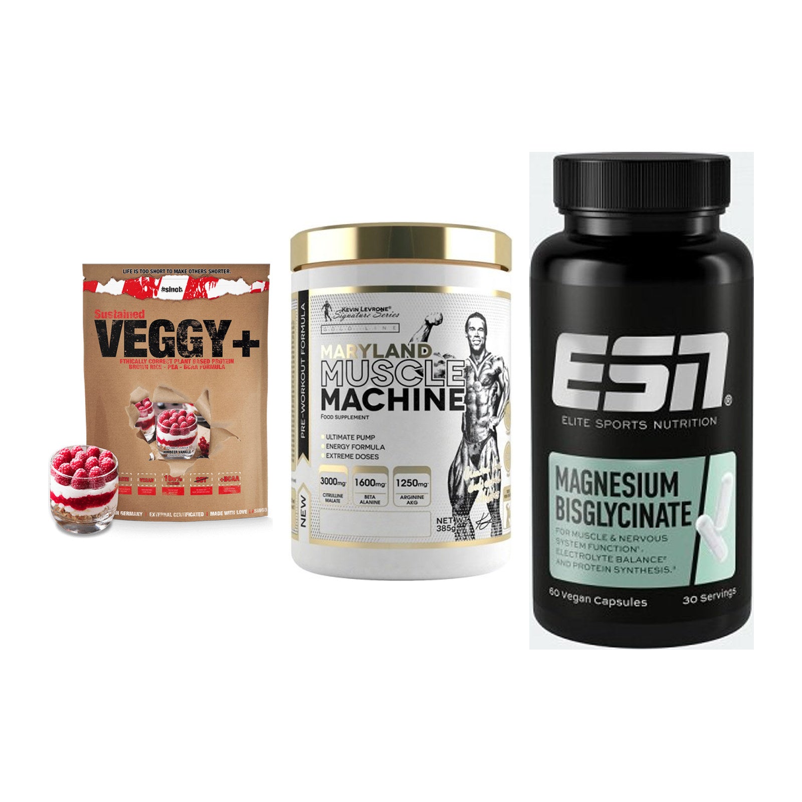 Pflanzliches Set: Sinob VEGGY + Kevin Levrone + ESN Magnesium – alle enthaltenen Artikel