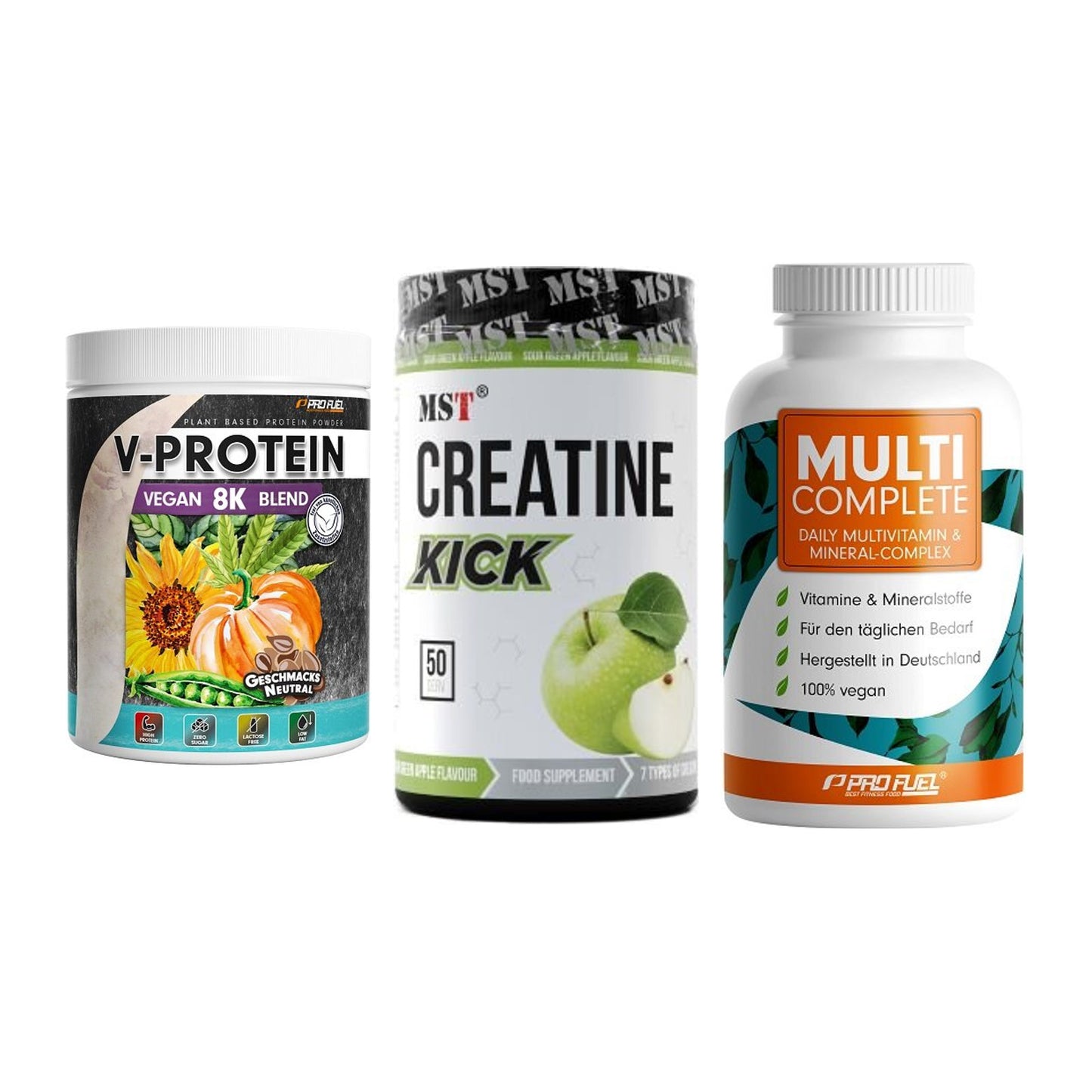 Pflanzliches Set: ProFuel V-Prote + MST Creatine + ProFuel MULTI – alle enthaltenen Artikel