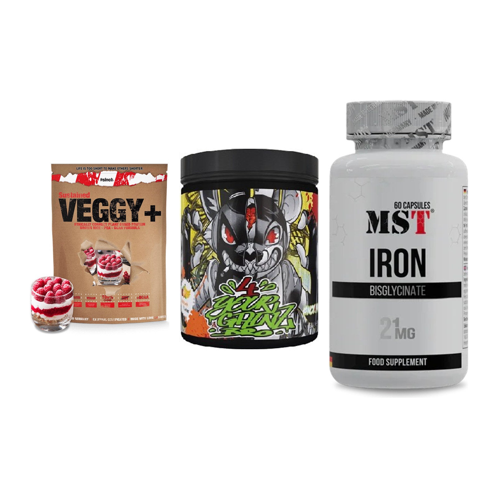 Pflanzliches Set: Sinob VEGGY + BPS-Pharma + MST Iron – alle enthaltenen Artikel