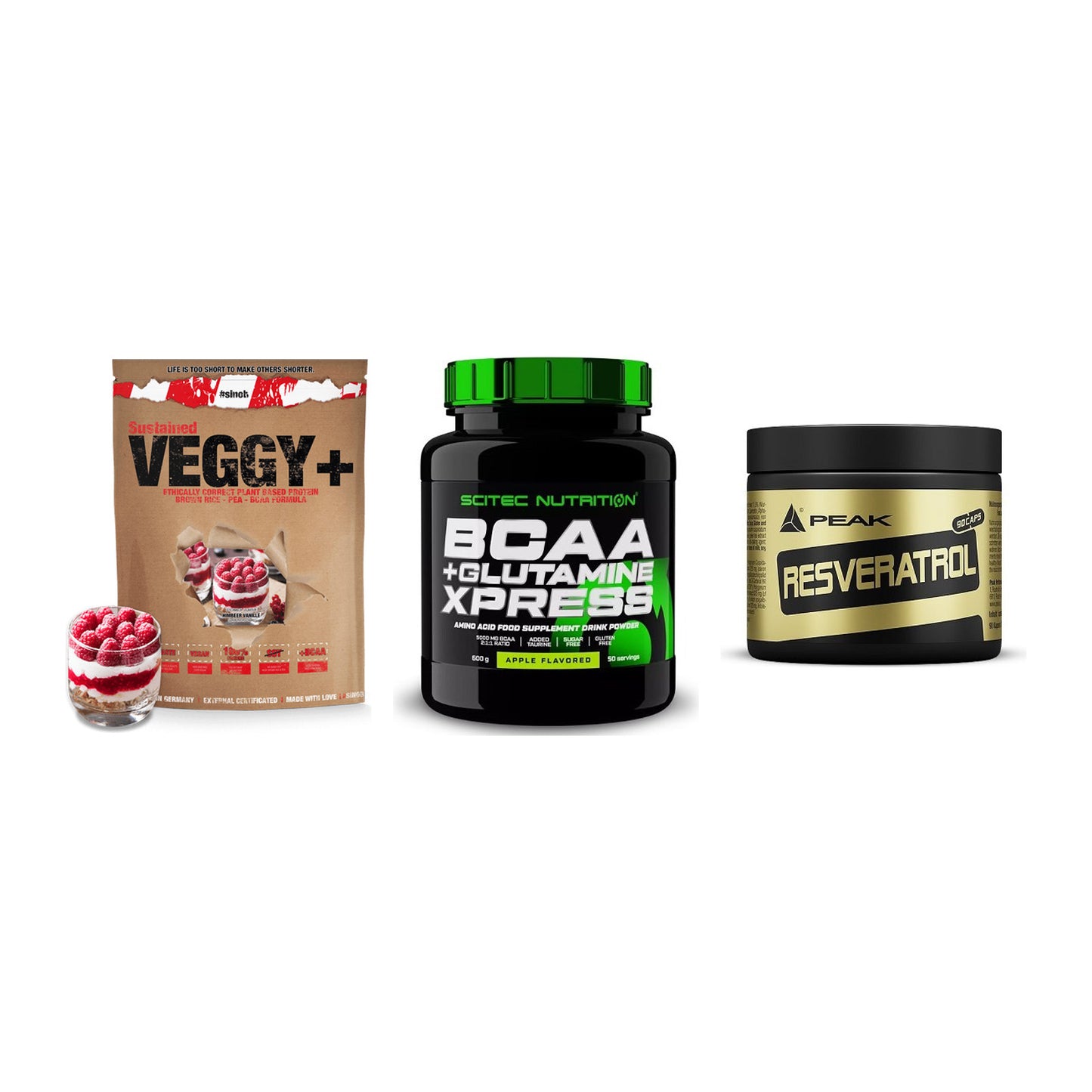 Pflanzliches Set: Sinob VEGGY + Scitec BCAA + Peak Resveratro – alle enthaltenen Artikel