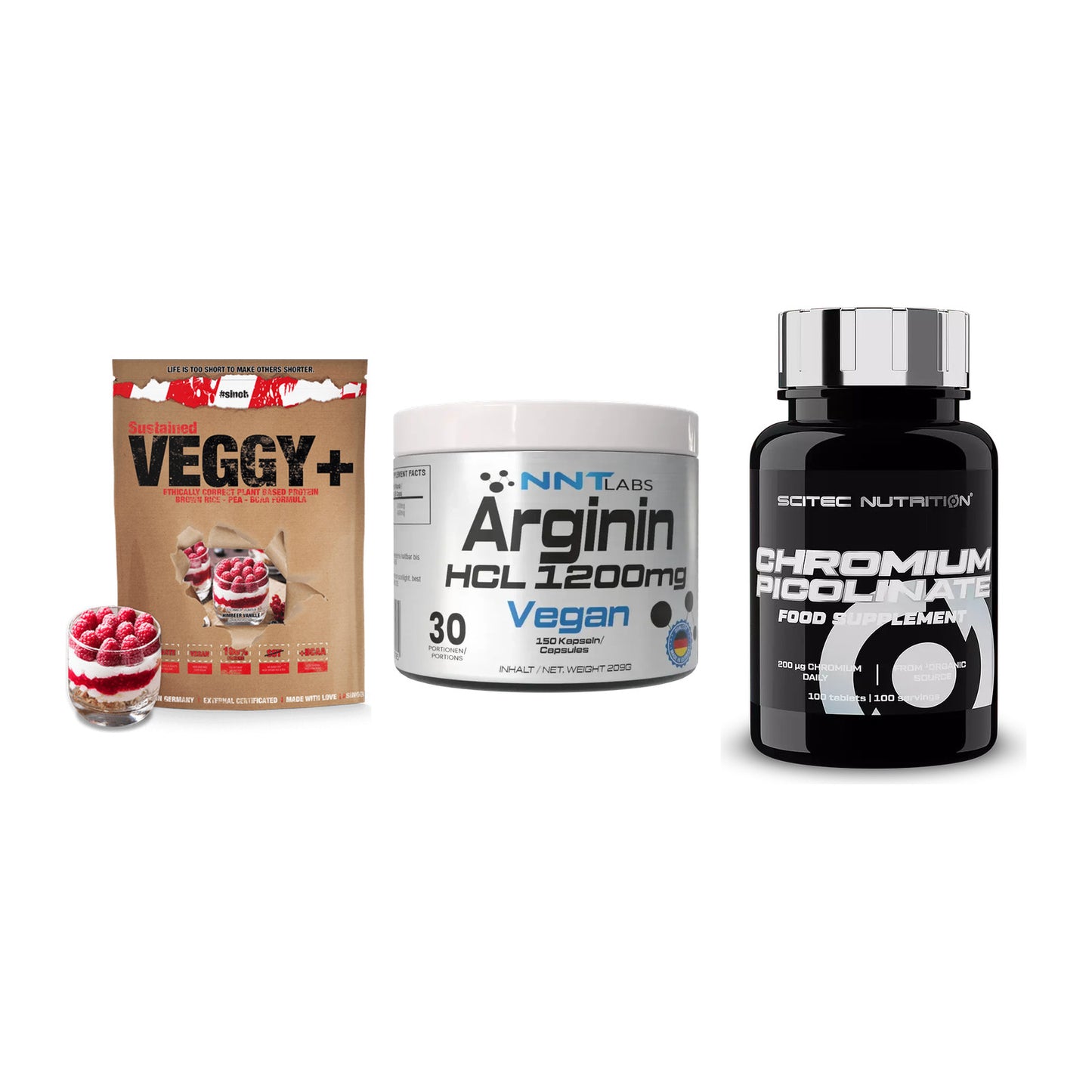 Pflanzliches Set: Sinob VEGGY + NNT Arginin HCL + Scitec Chromium – alle enthaltenen Artikel