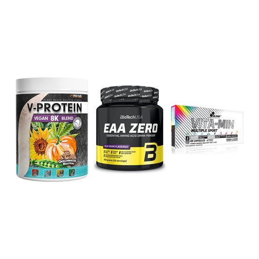 Pflanzliches Set: ProFuel V-Prote + BioTech EAA + Olimp Vita-Min – alle enthaltenen Artikel