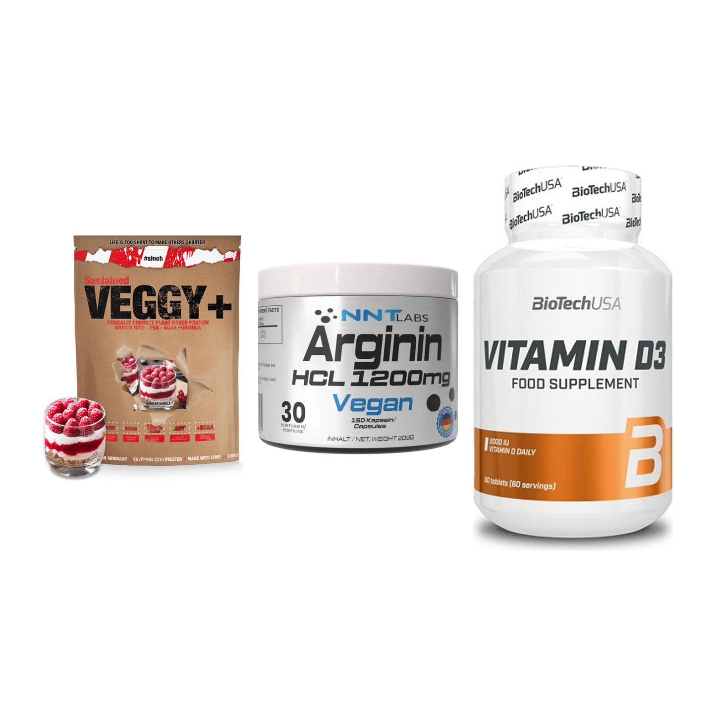 Pflanzliches Set: Sinob VEGGY + NNT Arginin HCL + BioTech Vitamin – alle enthaltenen Artikel