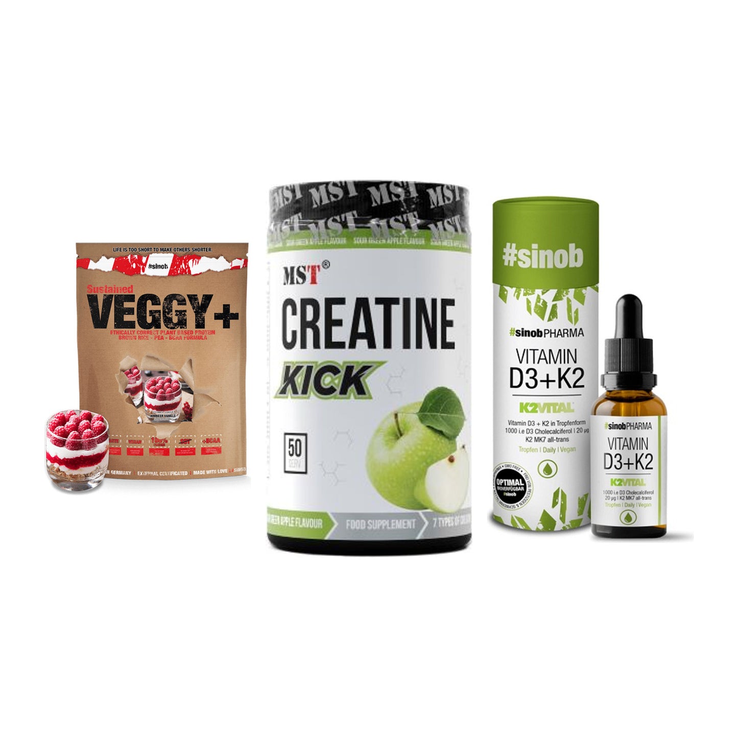 Pflanzliches Set: Sinob VEGGY + MST Creatine + Sinob Vitamin – alle enthaltenen Artikel