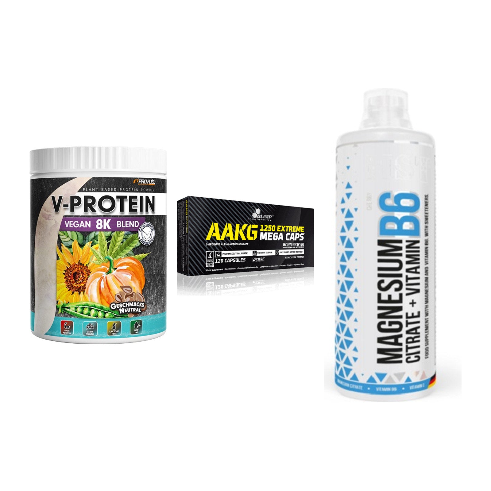 Pflanzliches Set: ProFuel V-Prote + Olimp AAKG + MST Magnesium – alle enthaltenen Artikel