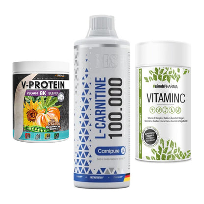 Pflanzliches Set: ProFuel V-Prote + MST L-Carnitine + Sinob Vitamin C – alle enthaltenen Artikel