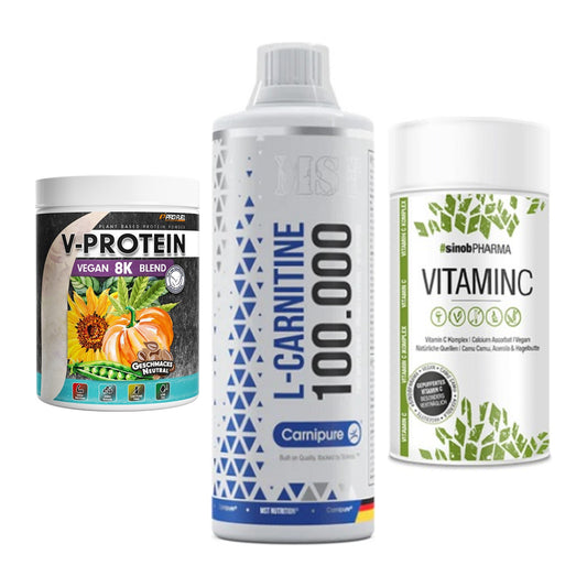 Pflanzliches Set: ProFuel V-Prote + MST L-Carnitine + Sinob Vitamin C – alle enthaltenen Artikel