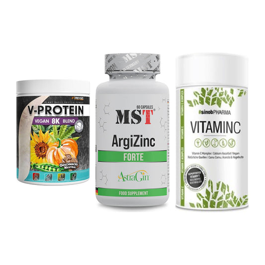 Pflanzliches Set: ProFuel V-Prote + MST ArgiZinc + Sinob Vitamin C – alle enthaltenen Artikel