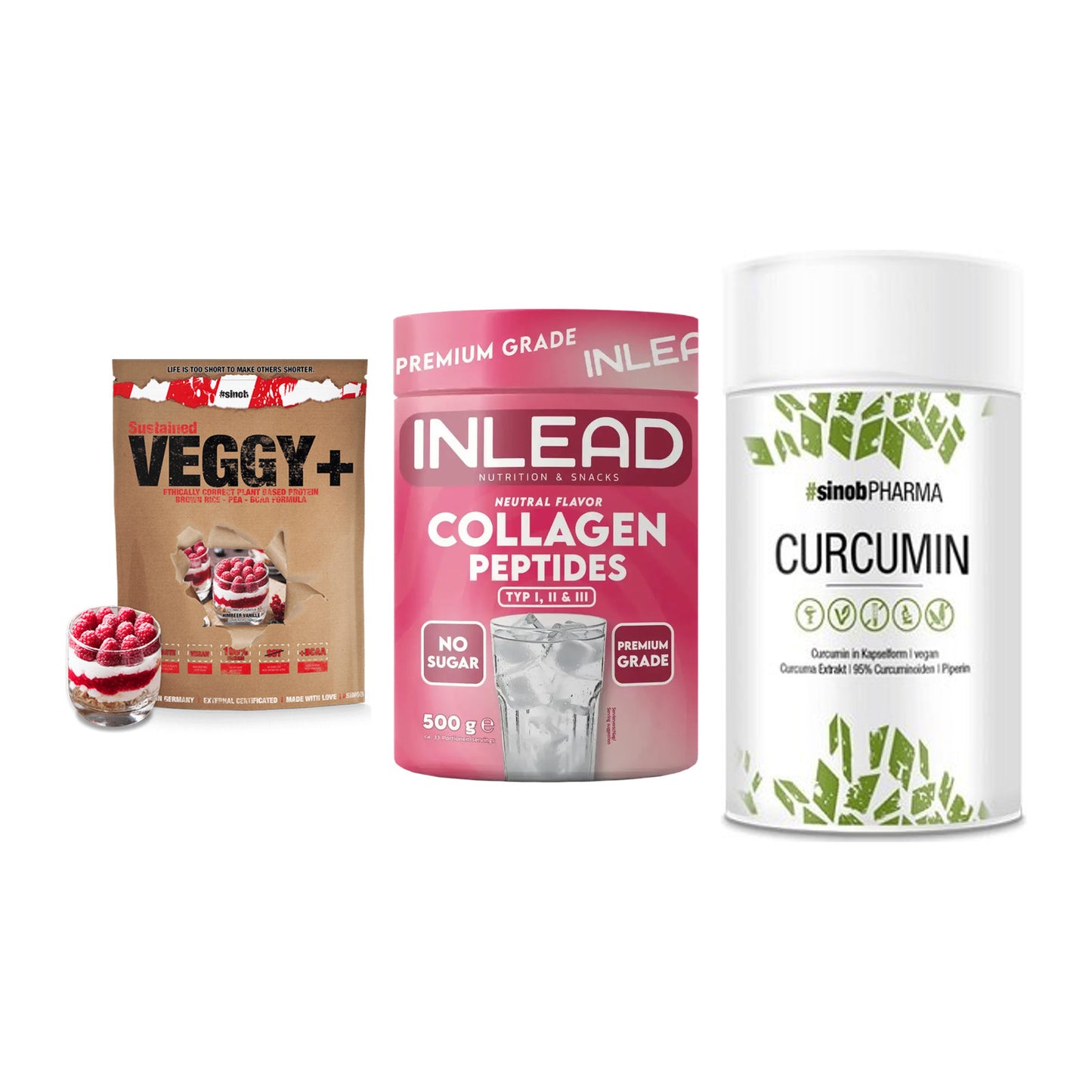 Pflanzliches Set: Sinob VEGGY + INLEAD Collagen + Sinob Curcumin – alle enthaltenen Artikel