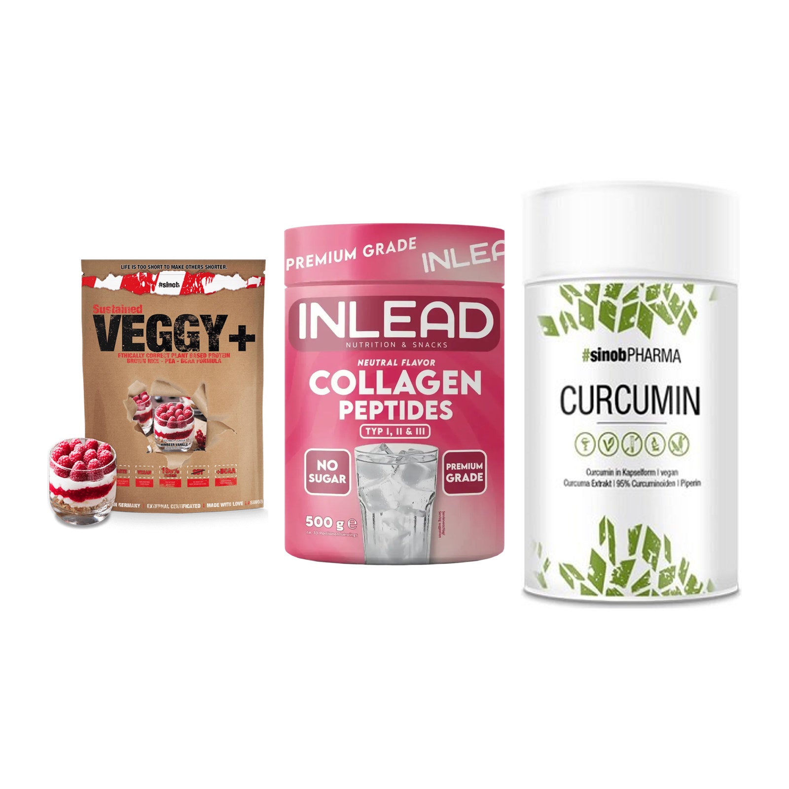 Pflanzliches Set: Sinob VEGGY + INLEAD Collagen + Sinob Curcumin – alle enthaltenen Artikel
