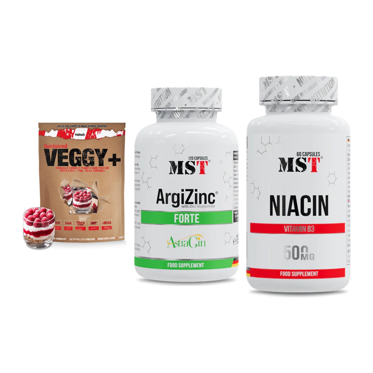 Pflanzliches Set: Sinob VEGGY + MST ArgiZinc + MST Niacin – alle enthaltenen Artikel