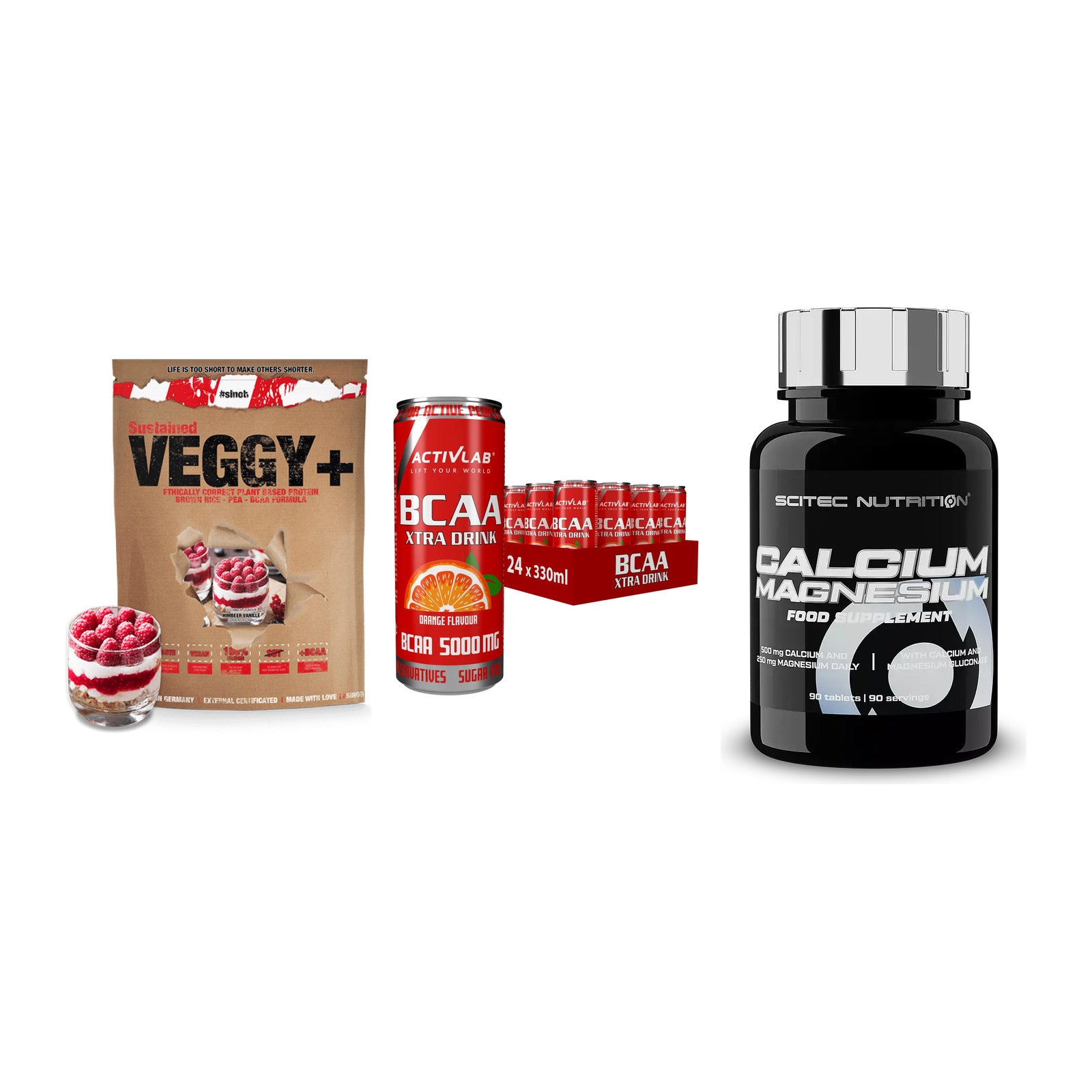 Pflanzliches Set: Sinob VEGGY + Activlab BCAA + Scitec Calcium – alle enthaltenen Artikel
