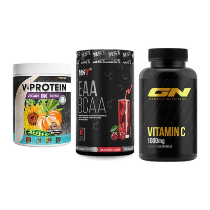 Pflanzliches Set: ProFuel V-Prote + MST EAA & BCAA + GN Vitamin C – alle enthaltenen Artikel