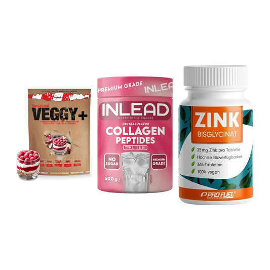 Pflanzliches Set: Sinob VEGGY + INLEAD Collagen + ProFuel Zink – alle enthaltenen Artikel