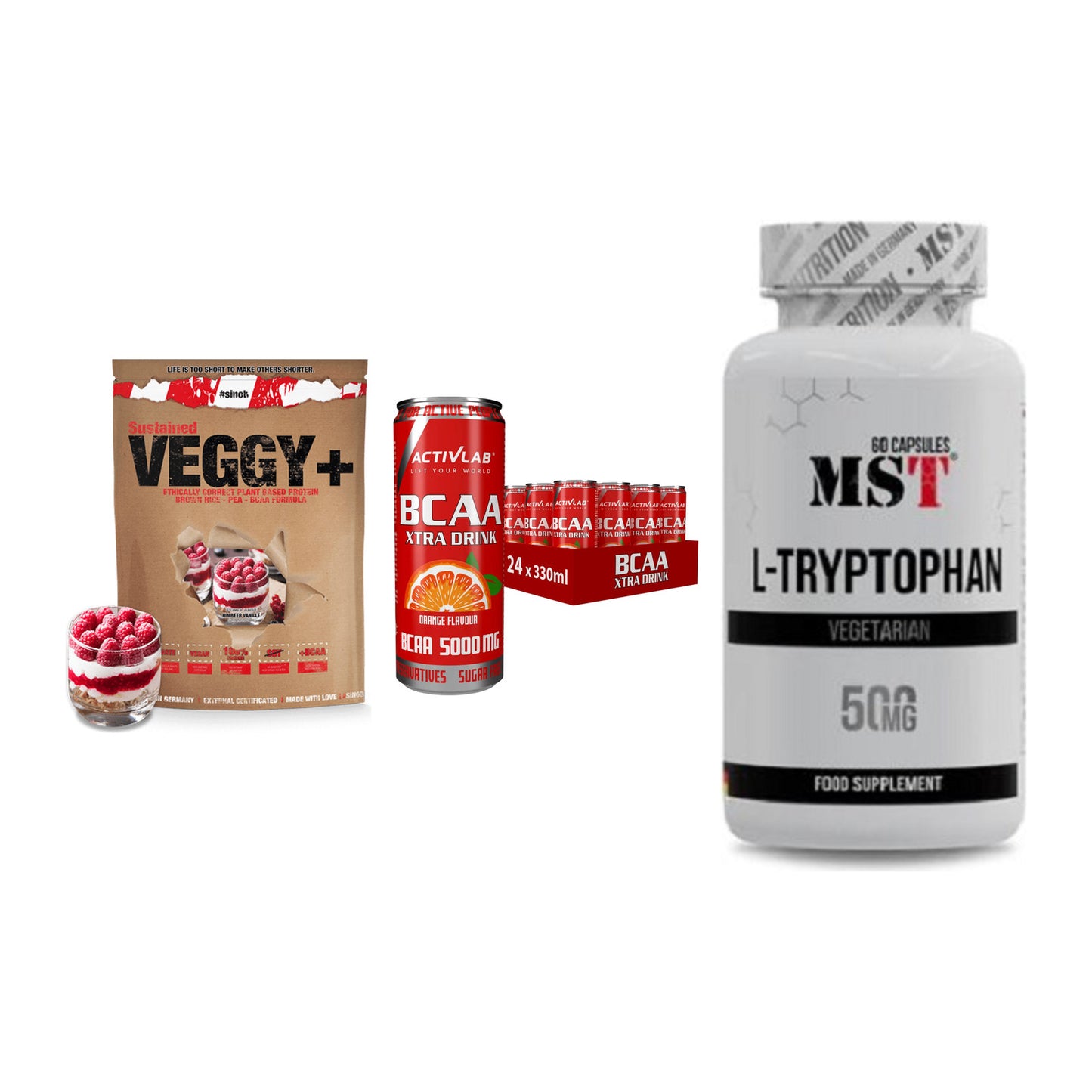 Pflanzliches Set: Sinob VEGGY + Activlab BCAA + MST Tryptophan – alle enthaltenen Artikel