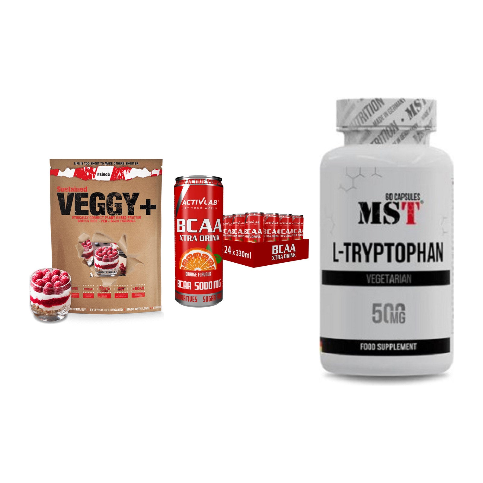 Pflanzliches Set: Sinob VEGGY + Activlab BCAA + MST Tryptophan – alle enthaltenen Artikel