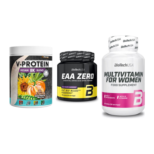 Pflanzliches Set: ProFuel V-Prote + BioTech EAA + BioTech Multivi – alle enthaltenen Artikel