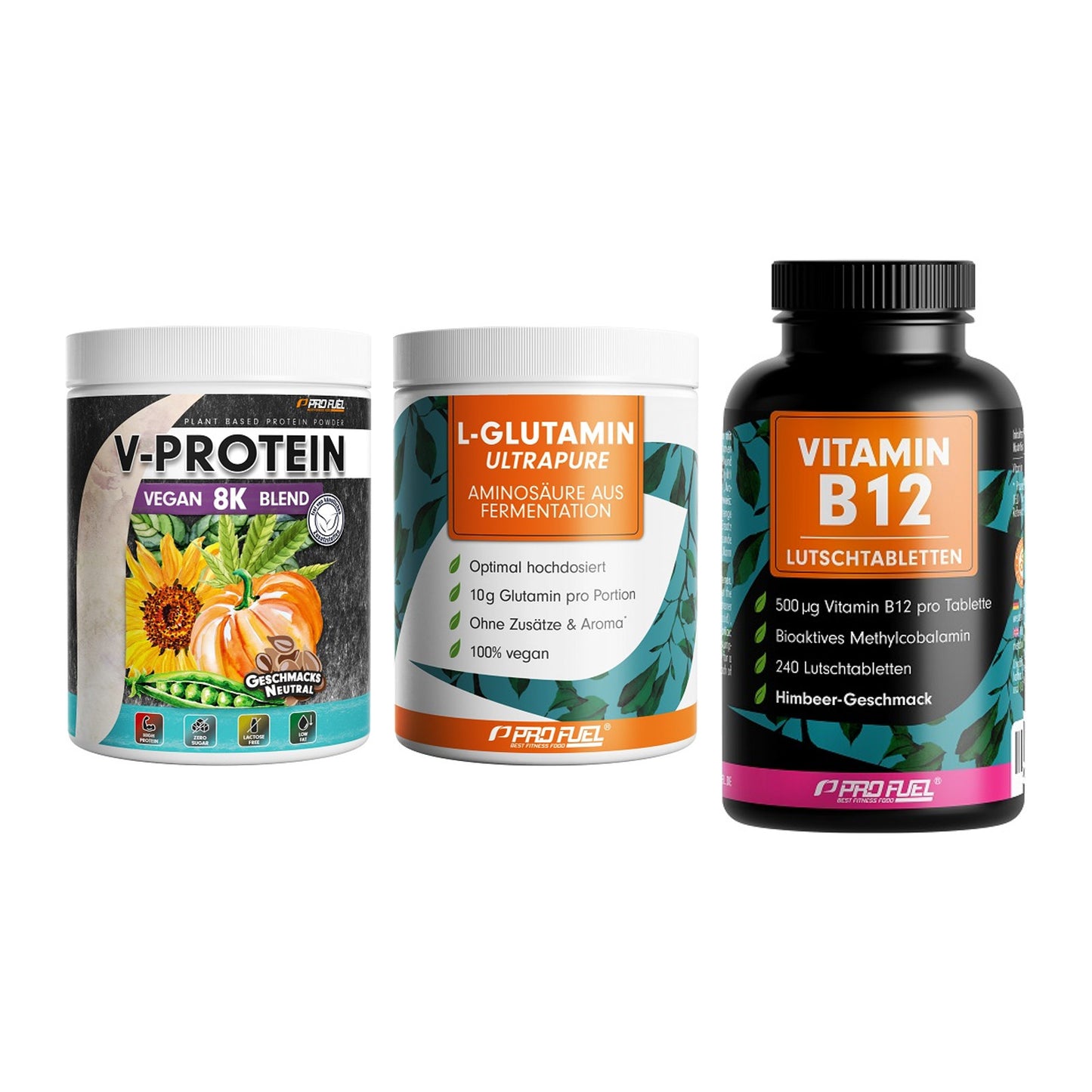 Pflanzliches Set: ProFuel V-Prote + ProFuel Glutami + ProFuel Vitamin – alle enthaltenen Artikel