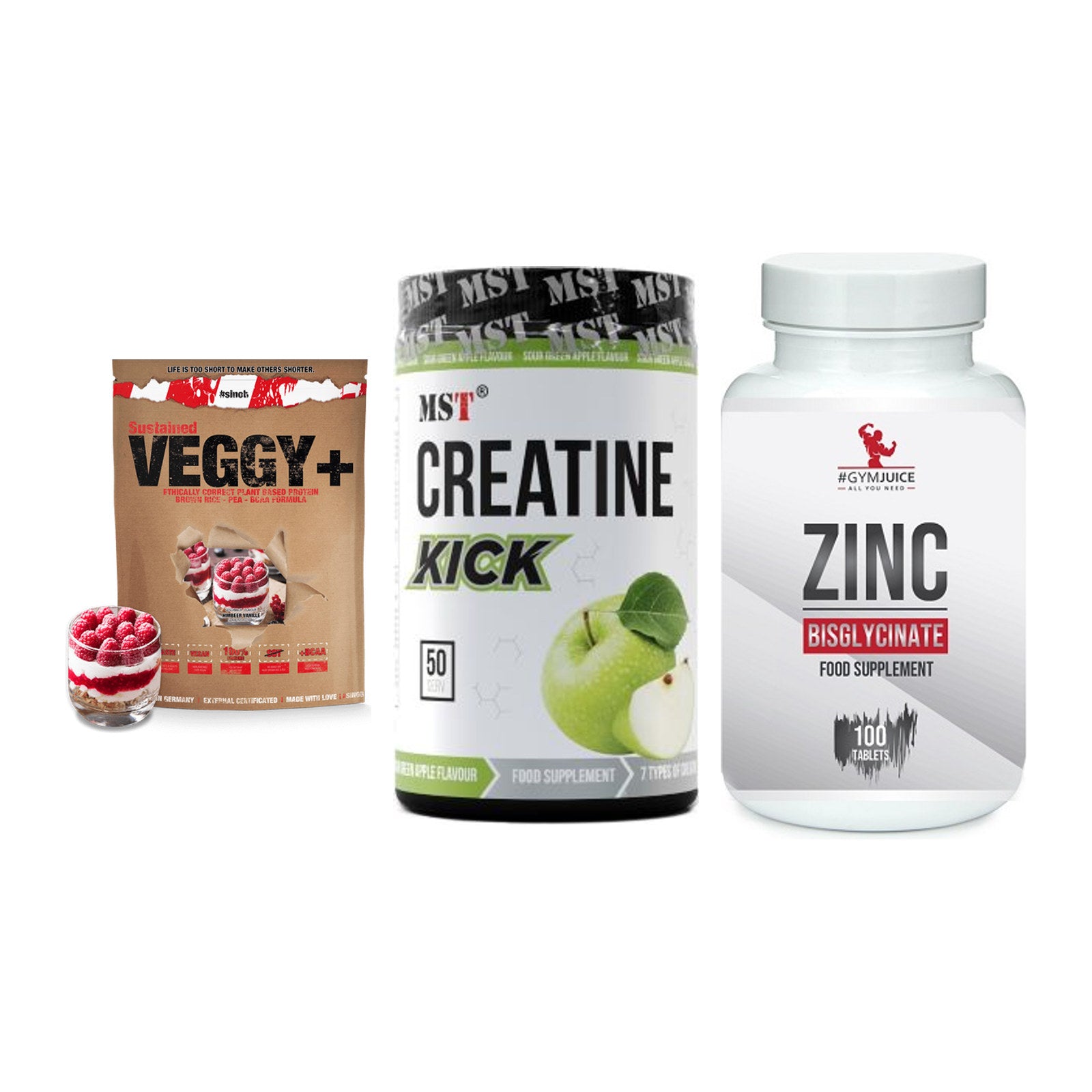 Pflanzliches Set: Sinob VEGGY + MST Creatine + #GYMJUICE ZINC – alle enthaltenen Artikel