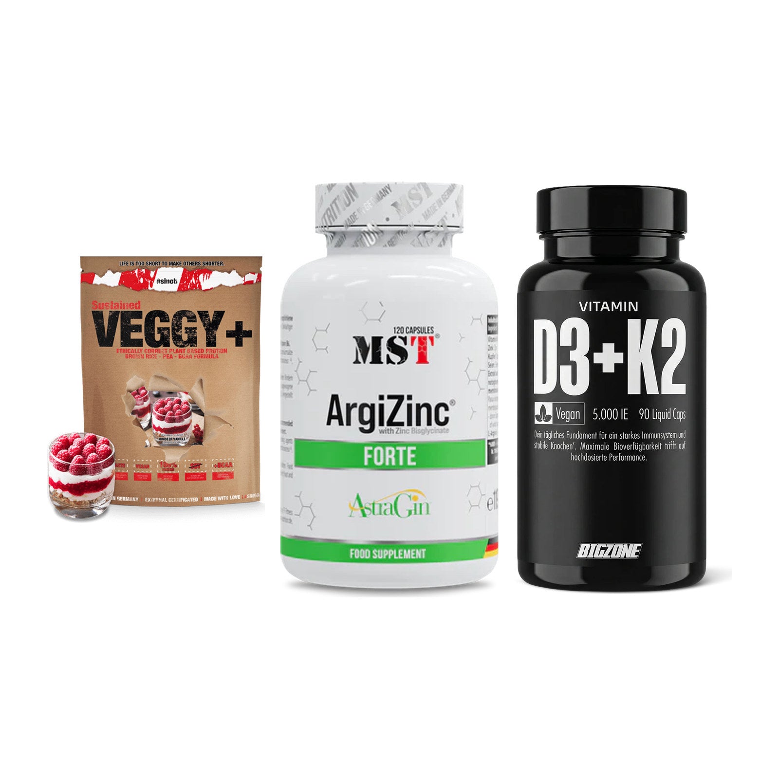 Pflanzliches Set: Sinob VEGGY + MST ArgiZinc + Big Zone – alle enthaltenen Artikel