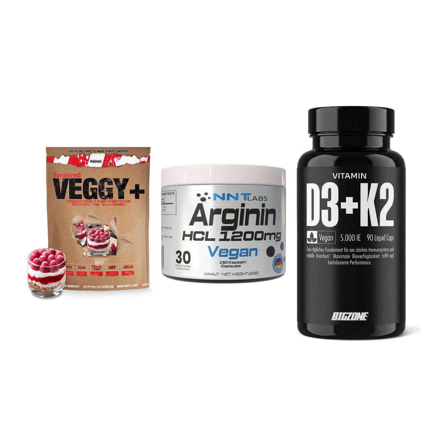 Pflanzliches Set: Sinob VEGGY + NNT Arginin HCL + Big Zone – alle enthaltenen Artikel