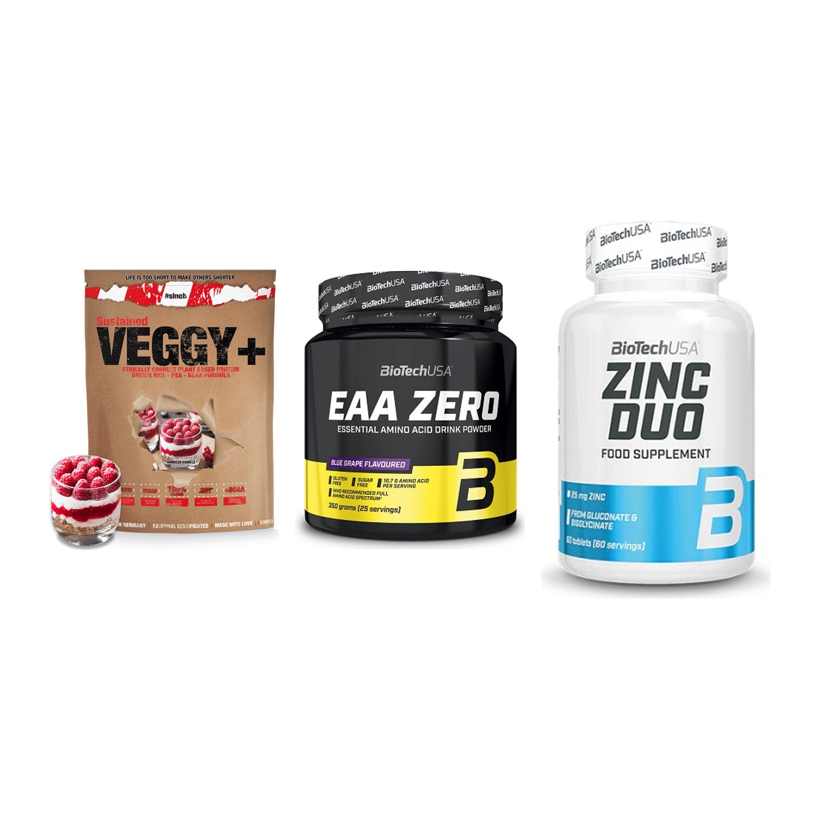Pflanzliches Set: Sinob VEGGY + BioTech EAA + BioTech Zinc – alle enthaltenen Artikel