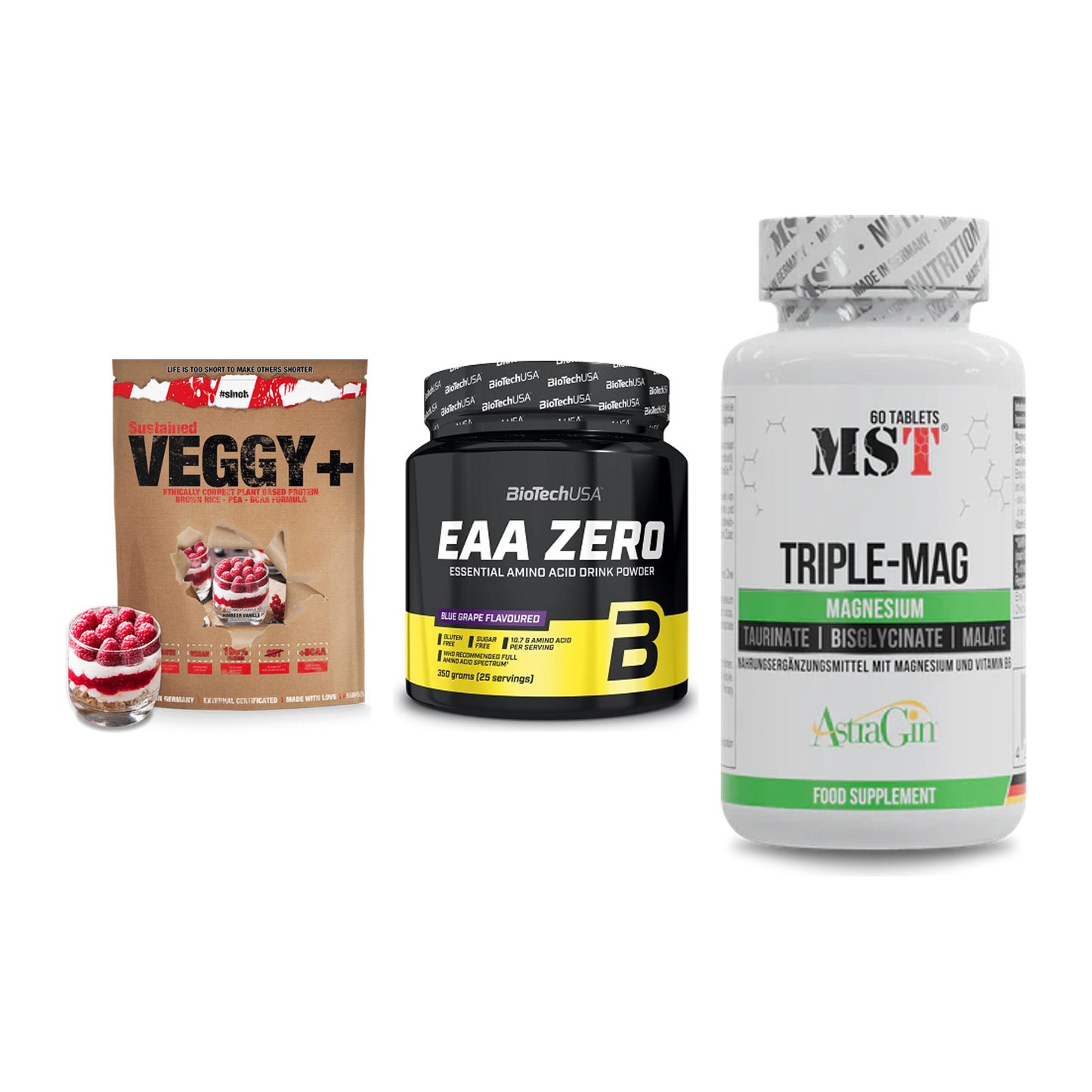 Pflanzliches Set: Sinob VEGGY + BioTech EAA + MST Tripple Mag – alle enthaltenen Artikel