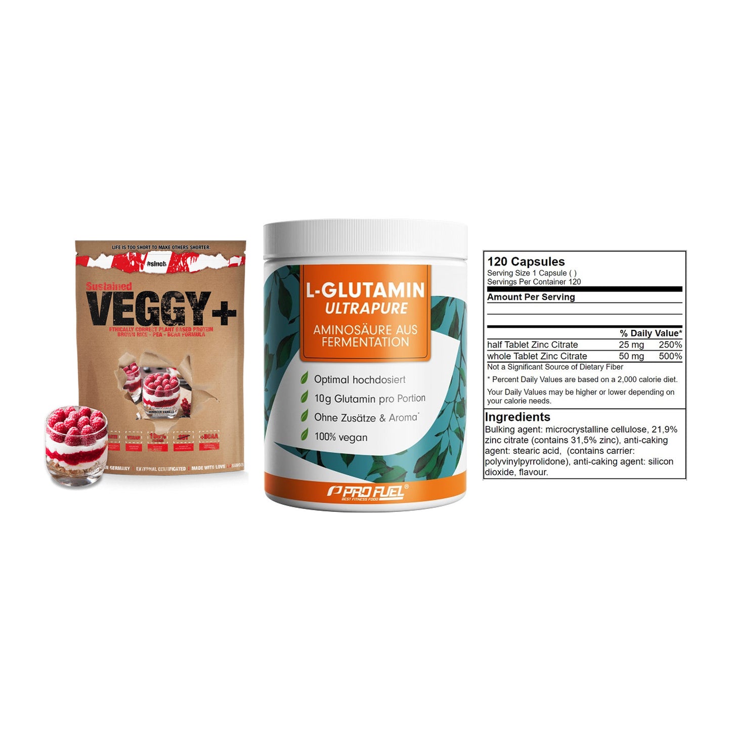 Pflanzliches Set: Sinob VEGGY + ProFuel Glutami + GN Zinc Citrate – alle enthaltenen Artikel