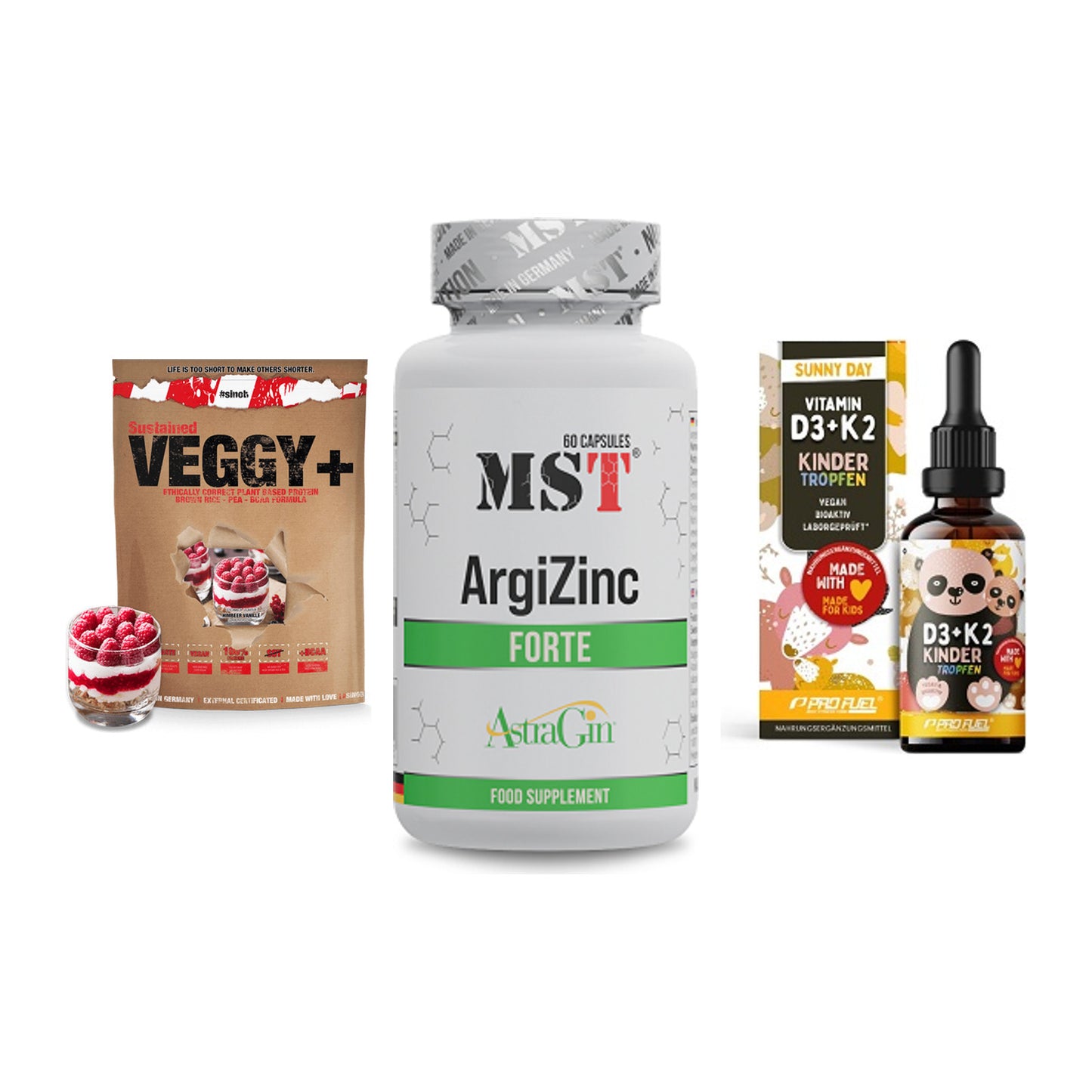 Pflanzliches Set: Sinob VEGGY + MST ArgiZinc + ProFuel VITAMIN – alle enthaltenen Artikel