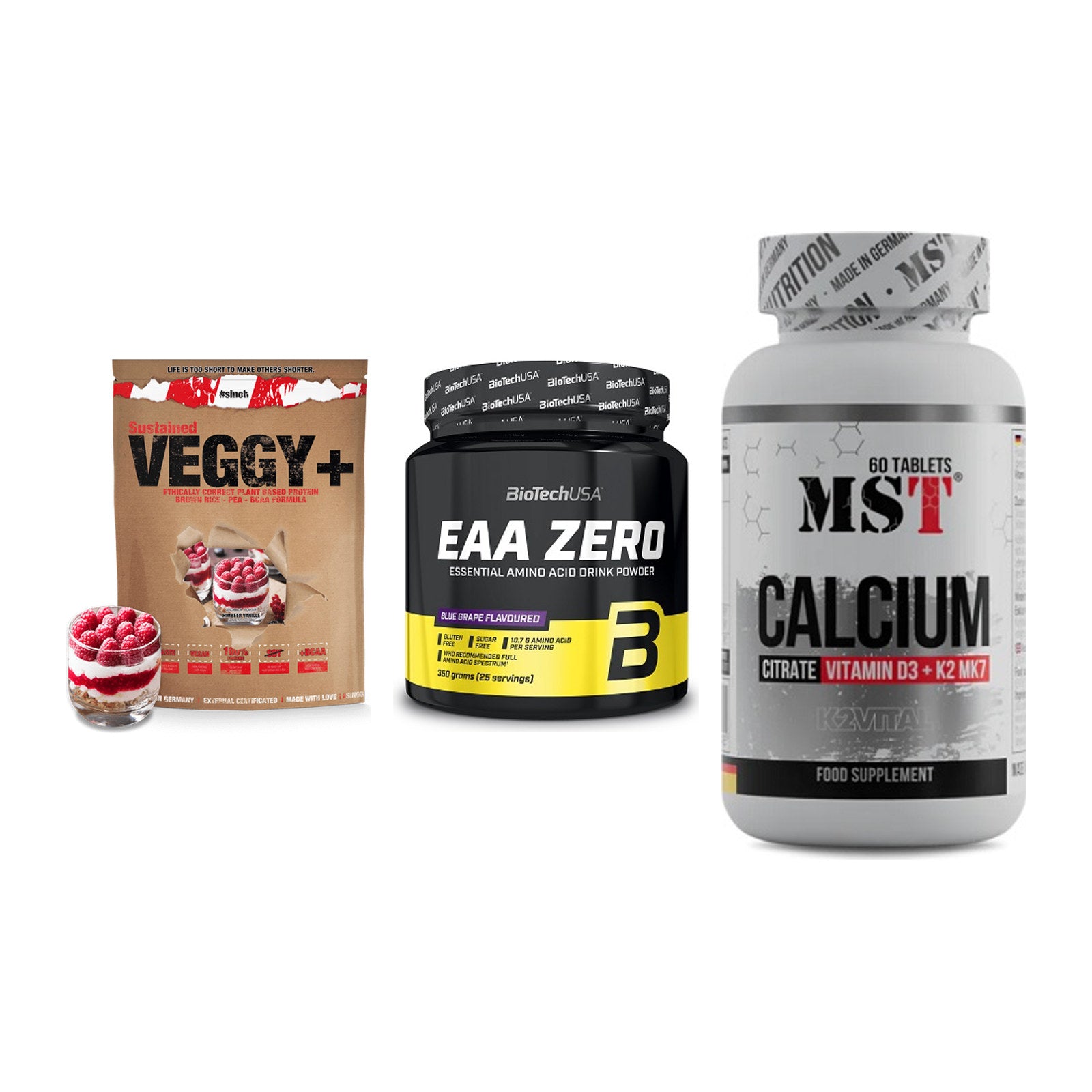 Pflanzliches Set: Sinob VEGGY + BioTech EAA + MST Calcium – alle enthaltenen Artikel