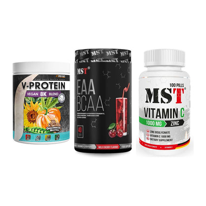 Pflanzliches Set: ProFuel V-Prote + MST EAA & BCAA + MST Vitamin C – alle enthaltenen Artikel