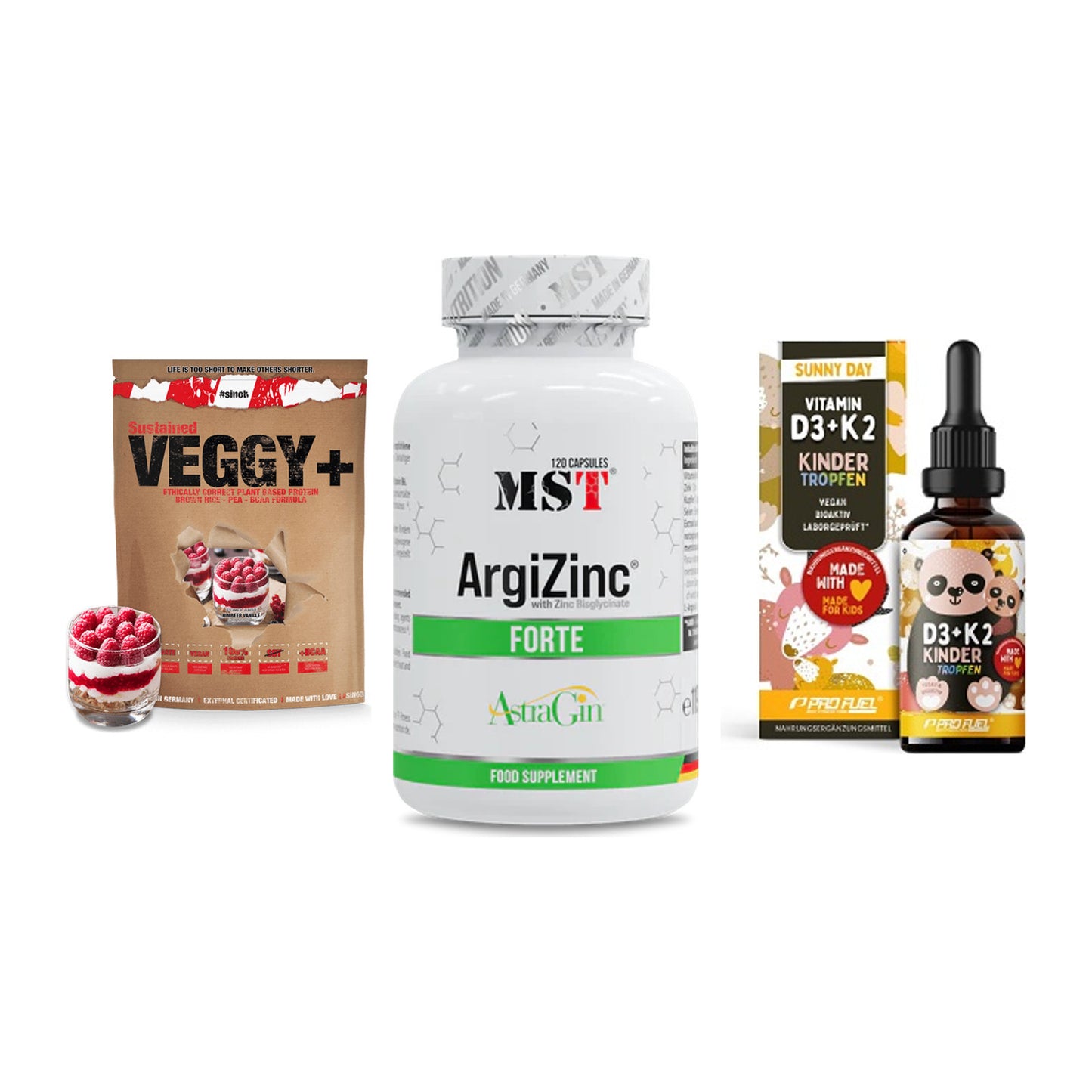 Pflanzliches Set: Sinob VEGGY + MST ArgiZinc + ProFuel VITAMIN – alle enthaltenen Artikel