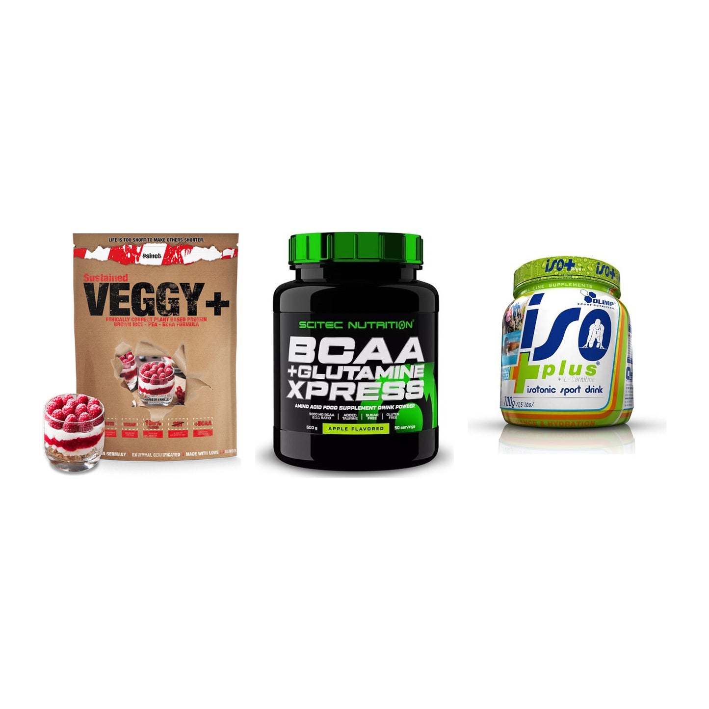 Pflanzliches Set: Sinob VEGGY + Scitec BCAA + Olimp Iso Plus – alle enthaltenen Artikel