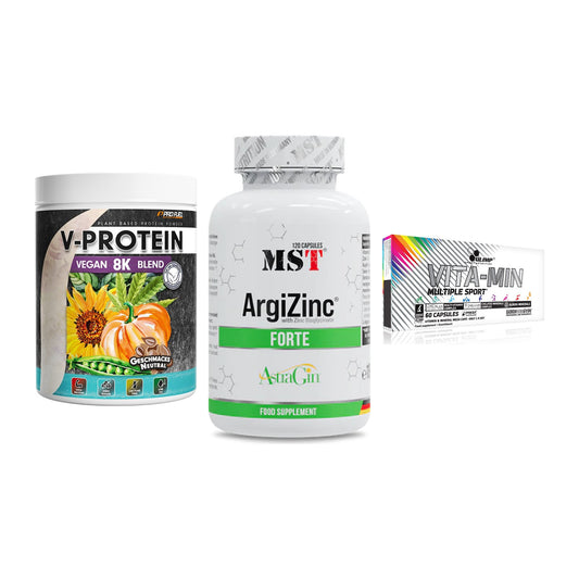 Pflanzliches Set: ProFuel V-Prote + MST ArgiZinc + Olimp Vita-Min – alle enthaltenen Artikel