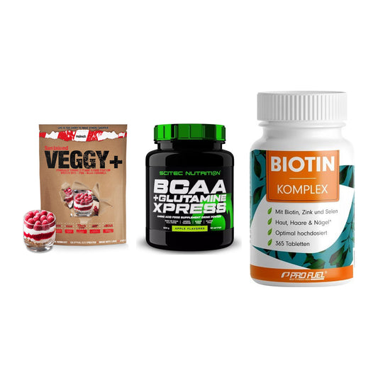 Pflanzliches Set: Sinob VEGGY + Scitec BCAA + ProFuel BIOTIN – alle enthaltenen Artikel
