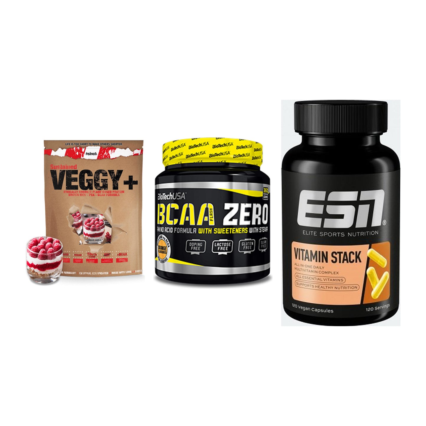 Pflanzliches Set: Sinob VEGGY + BioTech BCAA + ESN Vitamin – alle enthaltenen Artikel