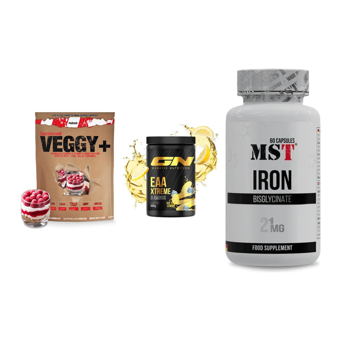 Pflanzliches Set: Sinob VEGGY + GN EAA Xtreme + MST Iron – alle enthaltenen Artikel