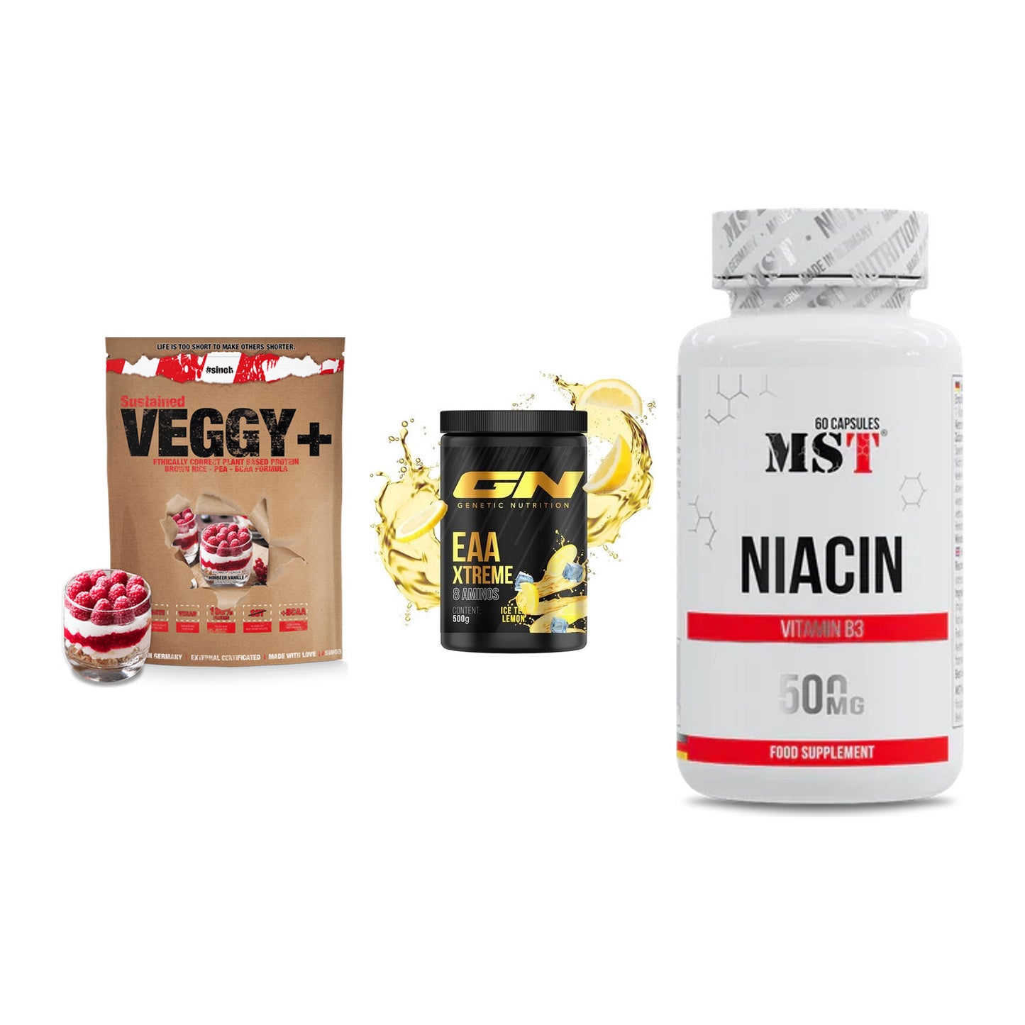 Pflanzliches Set: Sinob VEGGY + GN EAA Xtreme + MST Niacin – alle enthaltenen Artikel
