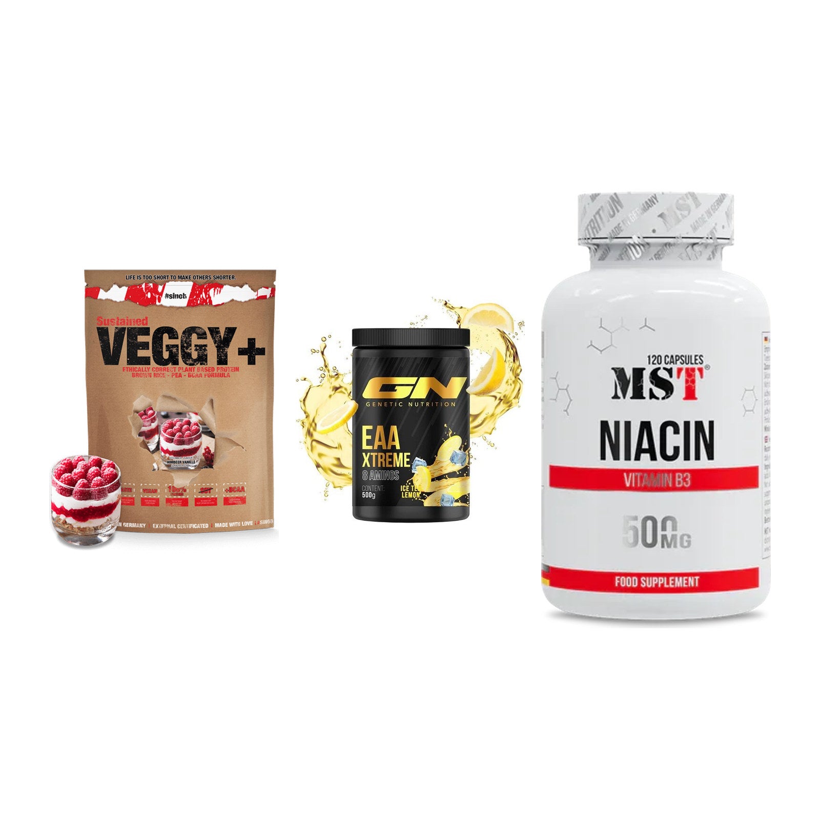 Pflanzliches Set: Sinob VEGGY + GN EAA Xtreme + MST Niacin – alle enthaltenen Artikel