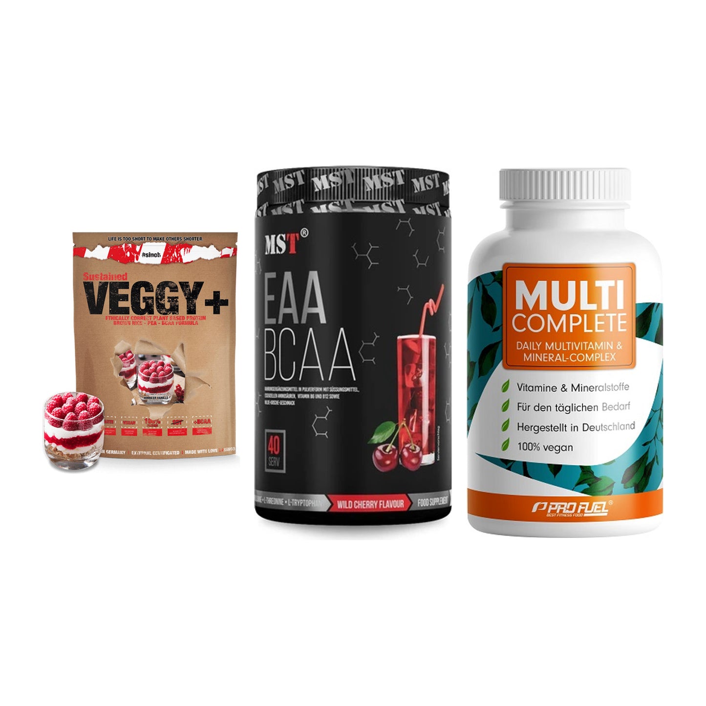 Pflanzliches Set: Sinob VEGGY + MST EAA & BCAA + ProFuel MULTI – alle enthaltenen Artikel