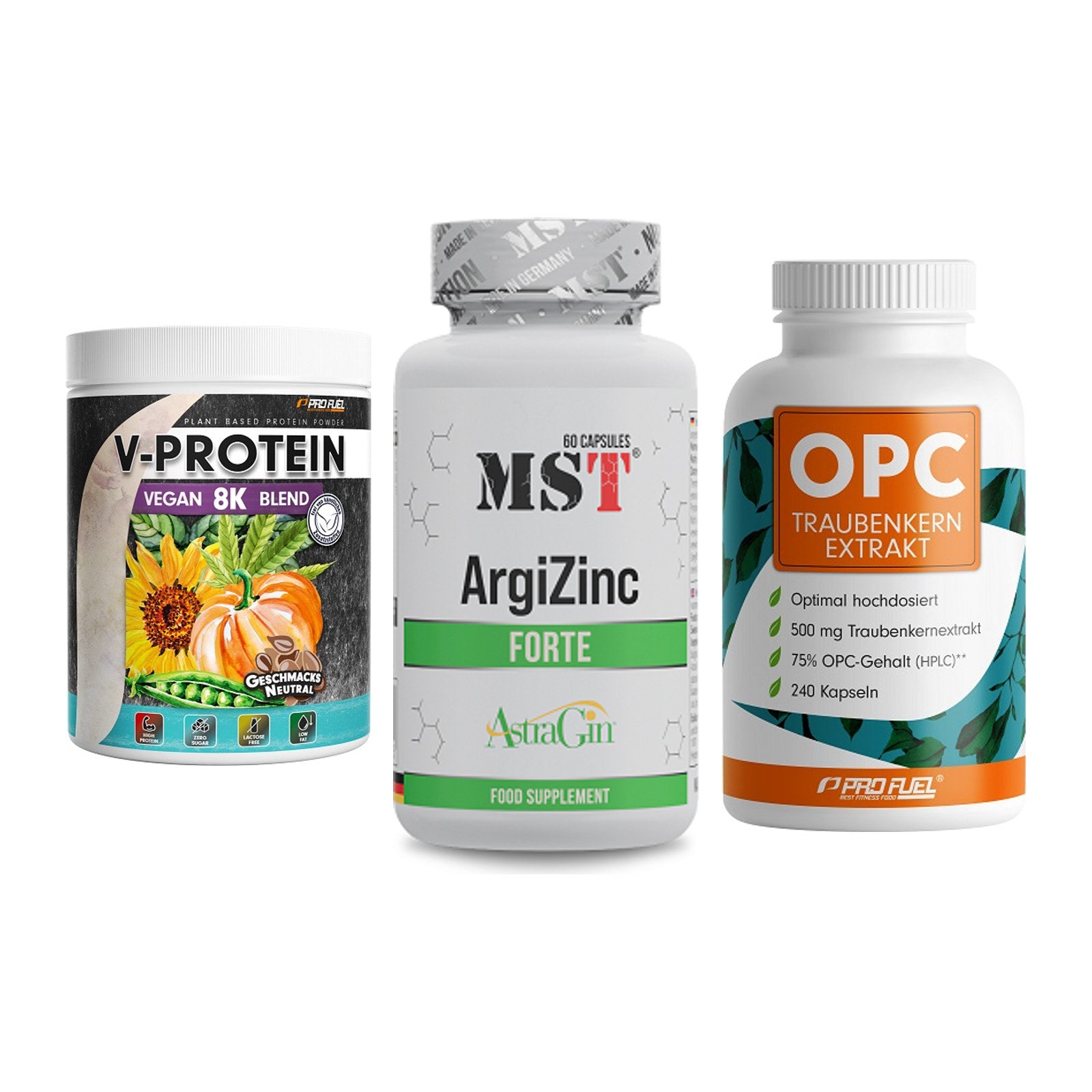 Pflanzliches Set: ProFuel V-Prote + MST ArgiZinc + ProFuel OPC – alle enthaltenen Artikel